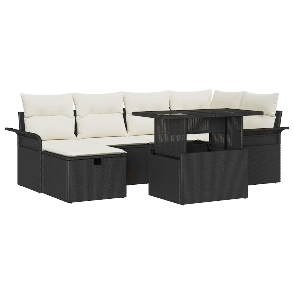 Set Divano da Giardino con cuscino 7 pcs Nero Poly Rattan 3361006