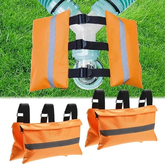 Set di 2 Slangi di Scarico - Sacchi di Peso Idrorepellenti - Cinture Regolabili - Strisce Riflettenti - Stabilità e Sicurezza - Sacchi di Peso

Specifiche tecniche:
- Modello: 2x
- Materiali: 
- Lunghezza: 
- Capacità: 
- Peso: 
- Dimensioni: