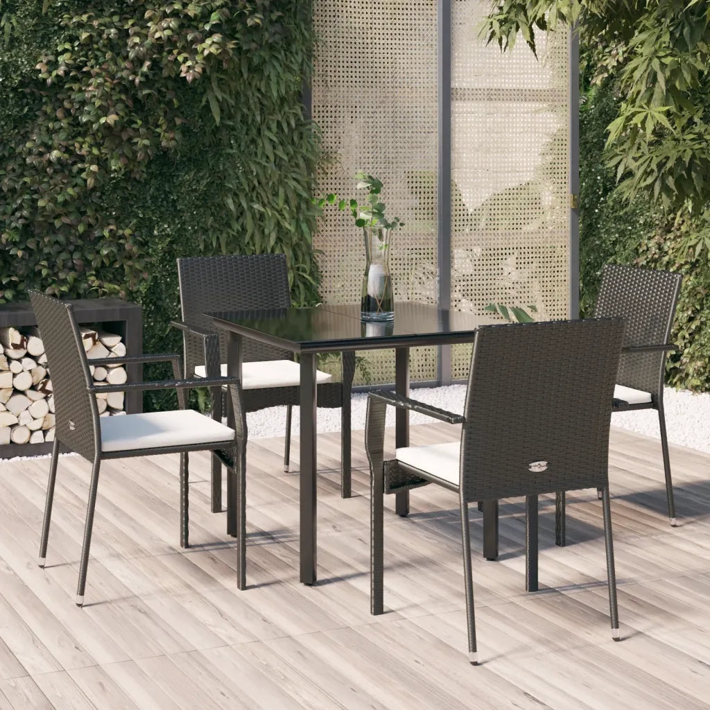 Set da Pranzo da Giardino 5 pz Nero con Cuscini in Polyrattan 3185132