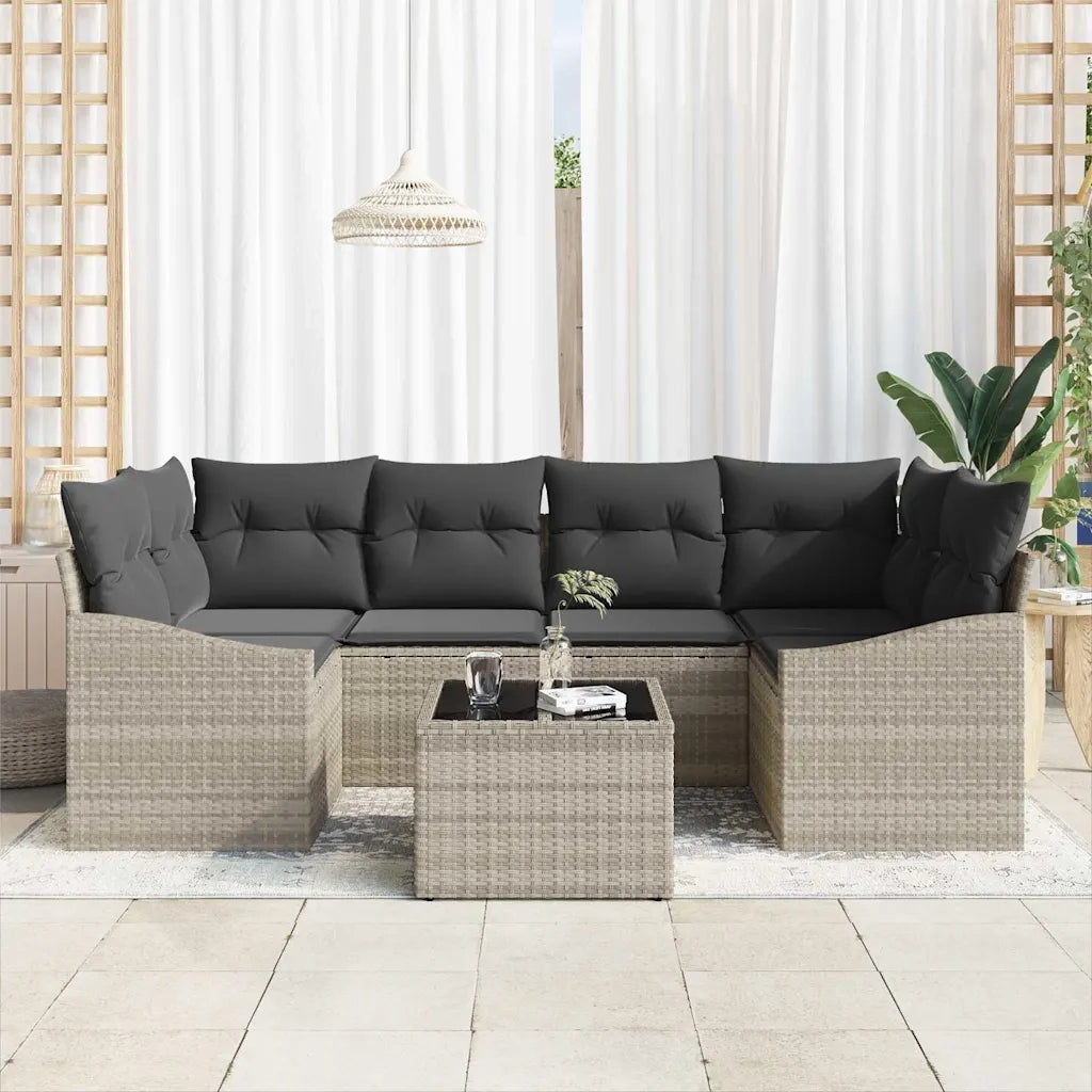 Set di divani con cuscino 7 pcs Grigio chiaro polyrattan
