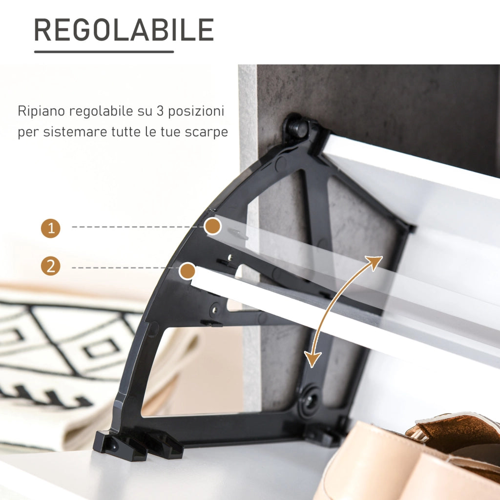 Scarpiera Salvaspazio Slim ¨C Xylo ¨C 2 Ante Ribalta, 8 Paia, Grigio Cemento, 62.5x26x81 cm