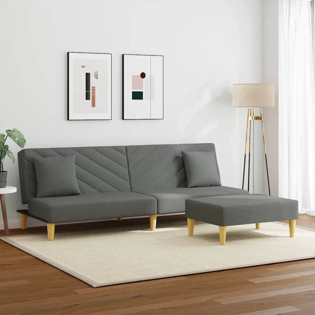 Divano Letto 2Posti Cuscini e Poggiapiedi-Sofa Letto 2 Posti-Daybed Grigio Scuro Tessuto