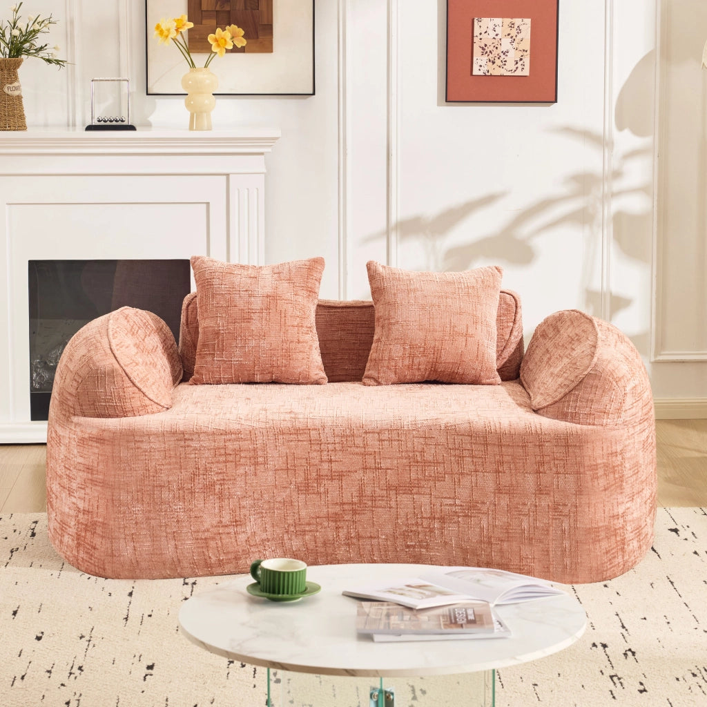Divano 2 Posti con Braccioli e Cuscini ¨C MINIMAL ¨C Rosa, Tessuto Morbido