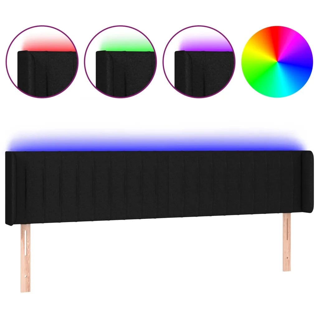Testiera a LED Nera 183x16x78/88 cm in Tessuto 3123490