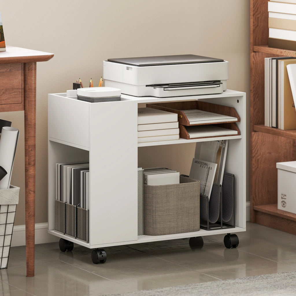 Carrello porta stampante con ruote ¨C Xylo ¨C bianco 70x36x60 cm