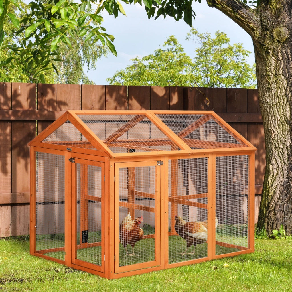 EasyComfort Gabbia per Galline in Legno con Porte Multiple e Rete in Metallo, 140x88.5x106cm, Arancione