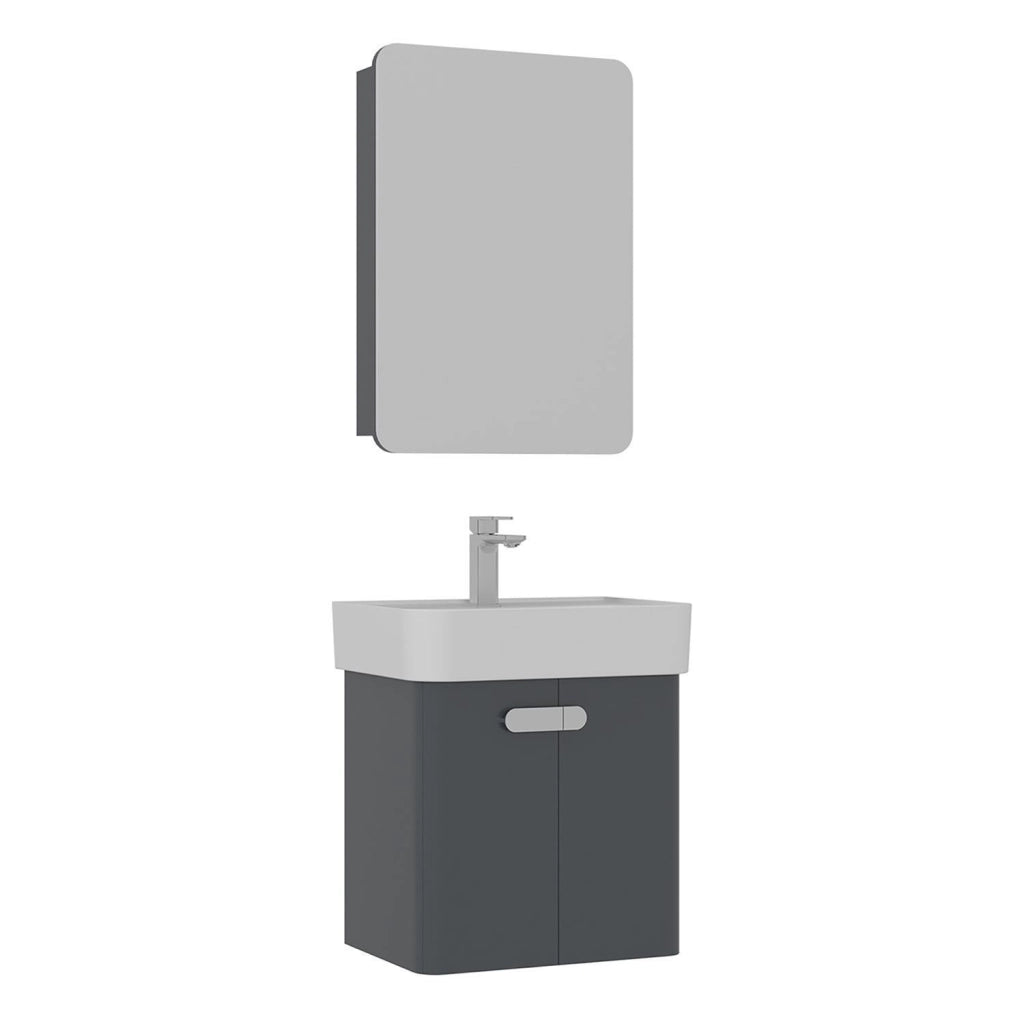 Set mobile lavabo con specchio (2 pezzi) "Orbit 55" - 55 x 38 x 62 cm - Antracite