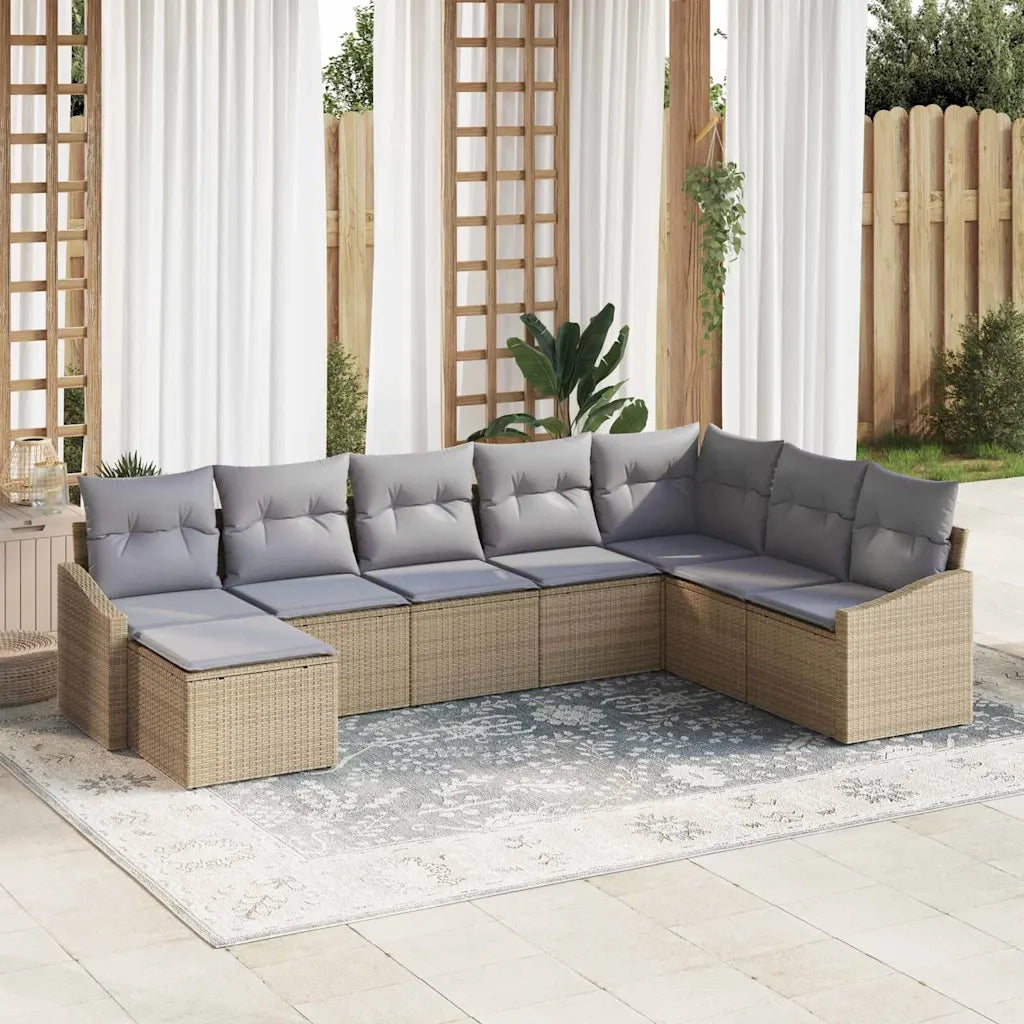 Set di divani con cuscino 8 pcs Beige polyrattan