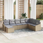 Set di divani con cuscino 8 pcs Beige polyrattan