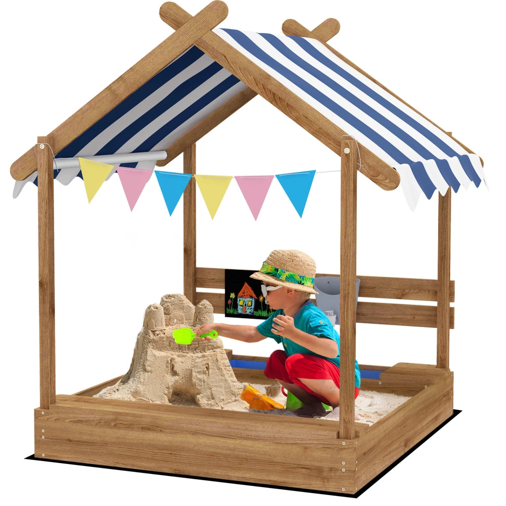 Casetta per Bambini con Sabbiera e Tenda ¨C Minimal ¨C 124x116x146 cm Marrone