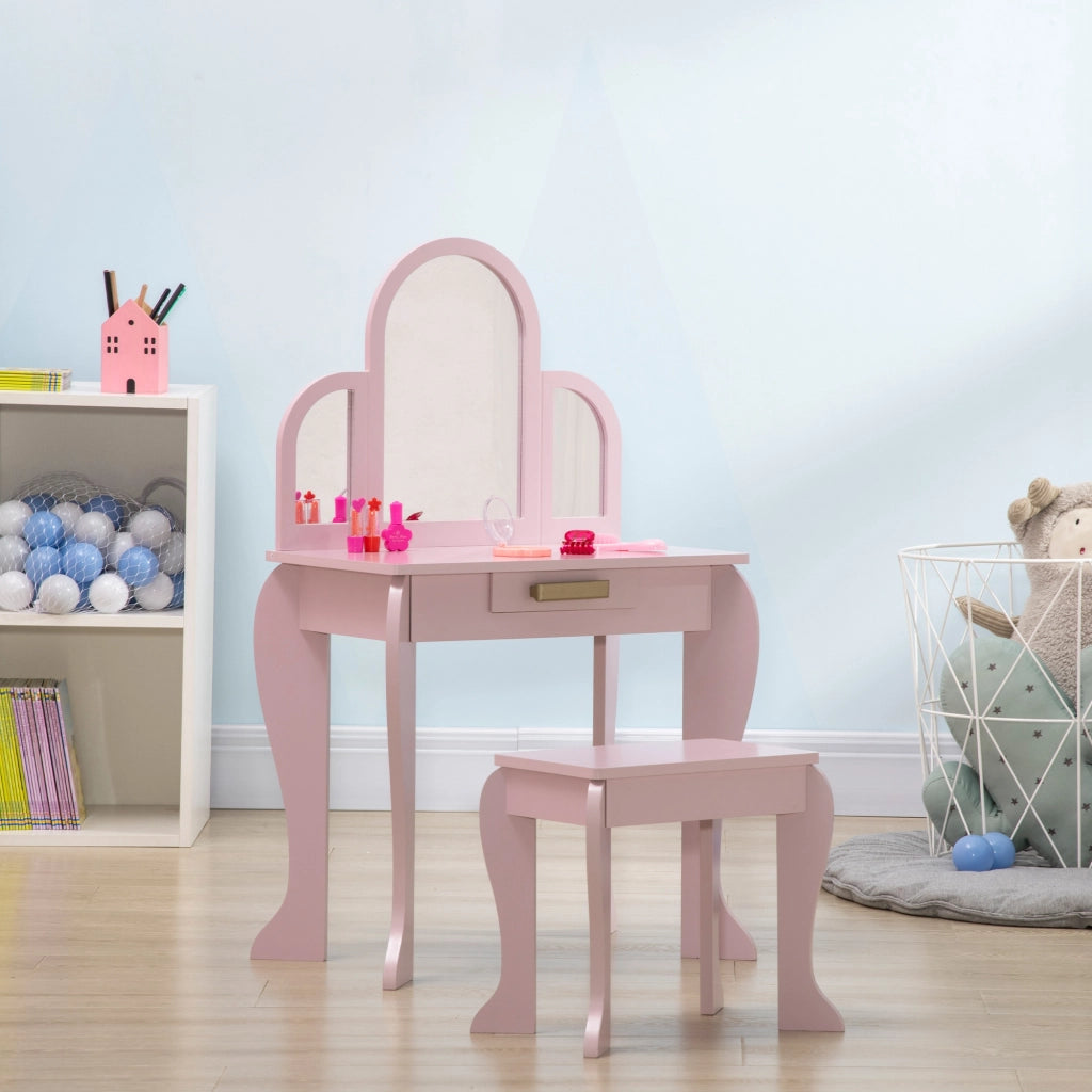 Tocador per Bambini con Specchio e Cassetto ¨C Minimal ¨C Rosa