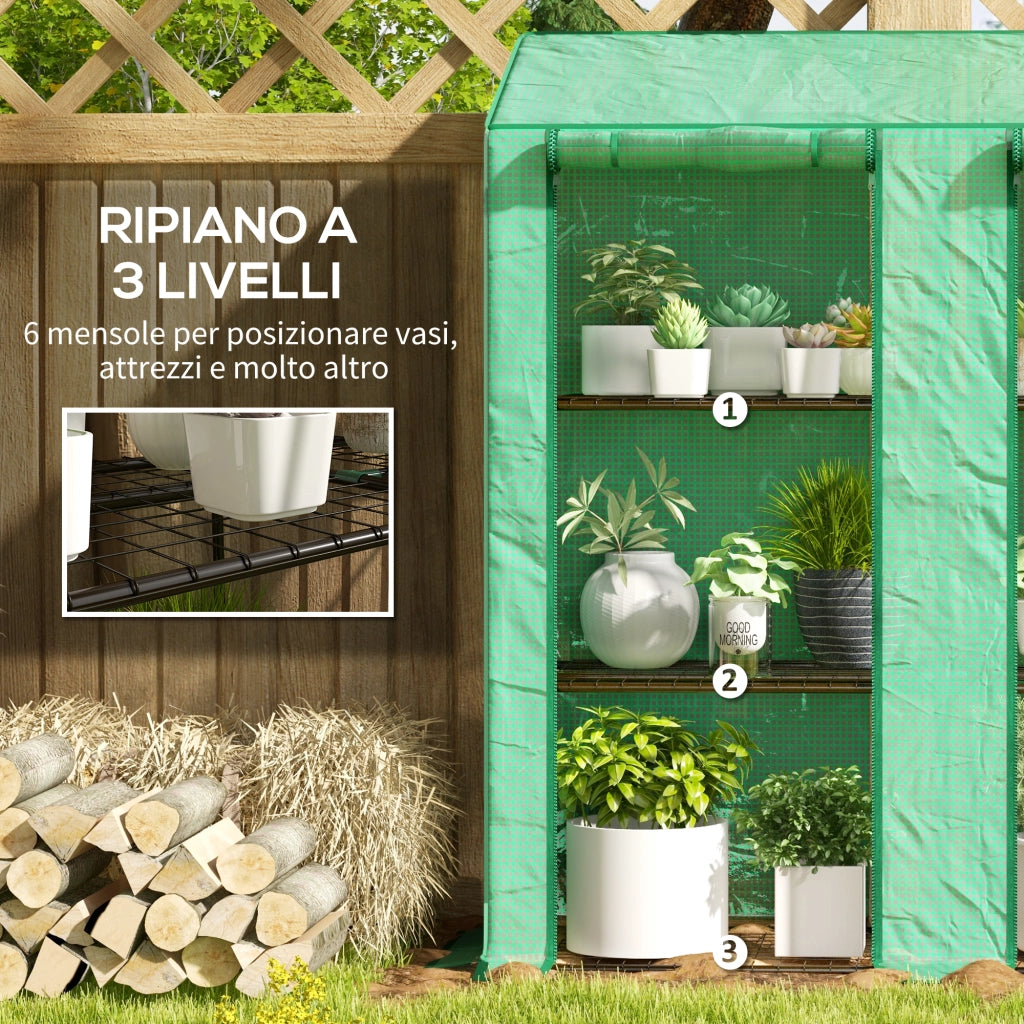 Serra da Giardino con Mensole e Porte ¨C Minimal ¨C Verde 143x46x151cm