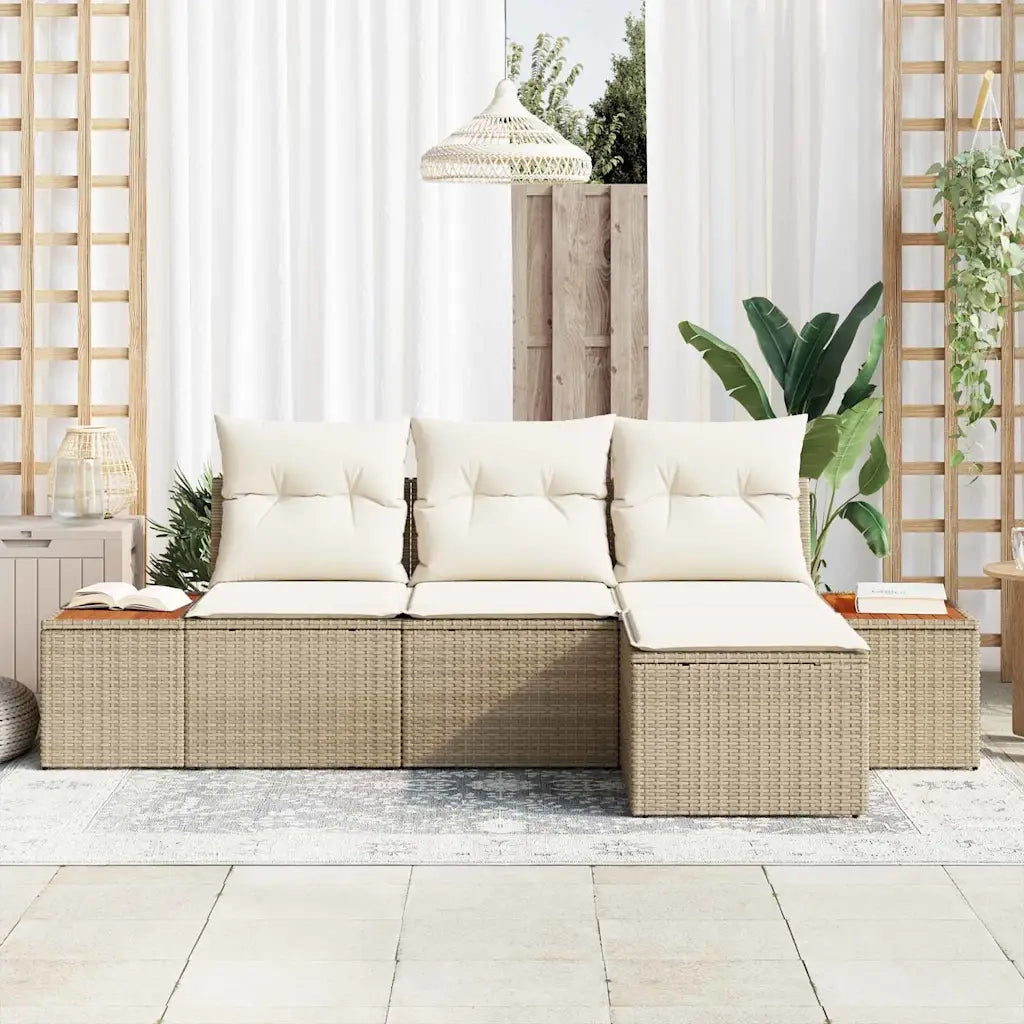 Set Divano da Giardino con cuscino 4 pcs Beige e Crema