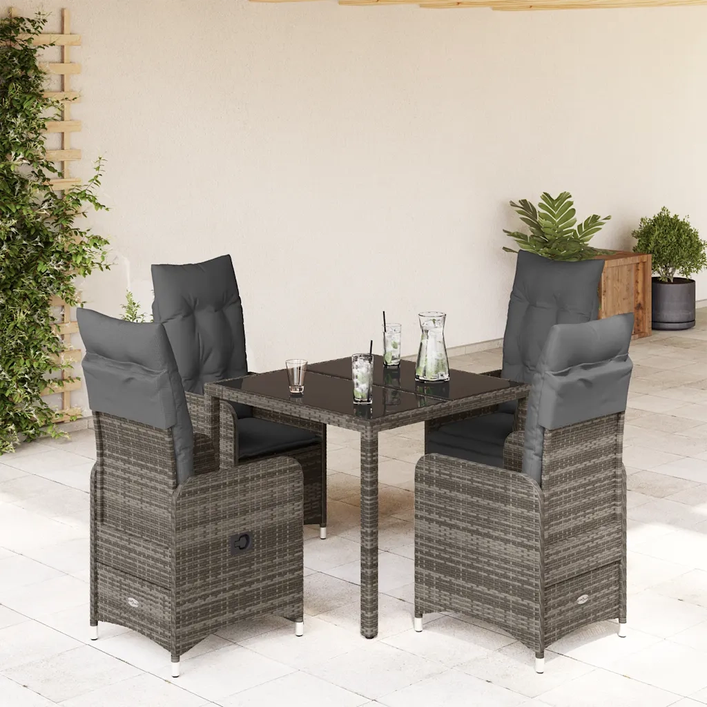 Set Bistrò da Giardino 5 pz con Cuscini in Polyrattan Grigio 3277033