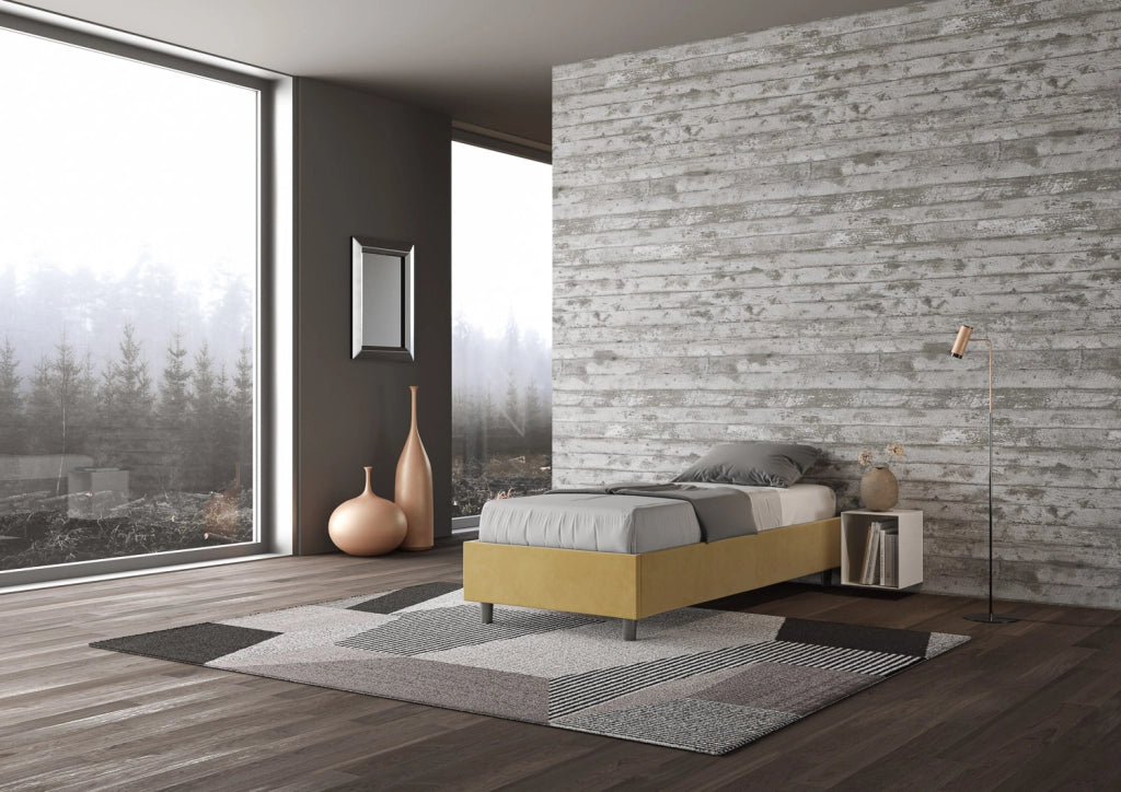 BS COM Letto singolo contenitore imbottito 90x200 microfibra ocra
