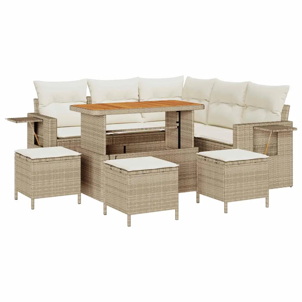 Set Divano da Giardino con cuscino 9 pcs Beige polyrattan 3361751