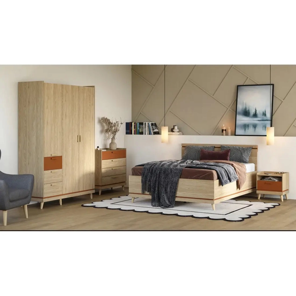 Letto + rete NOKI – 160x200 cm rovere chiaro e moka – Stile scandinavo
