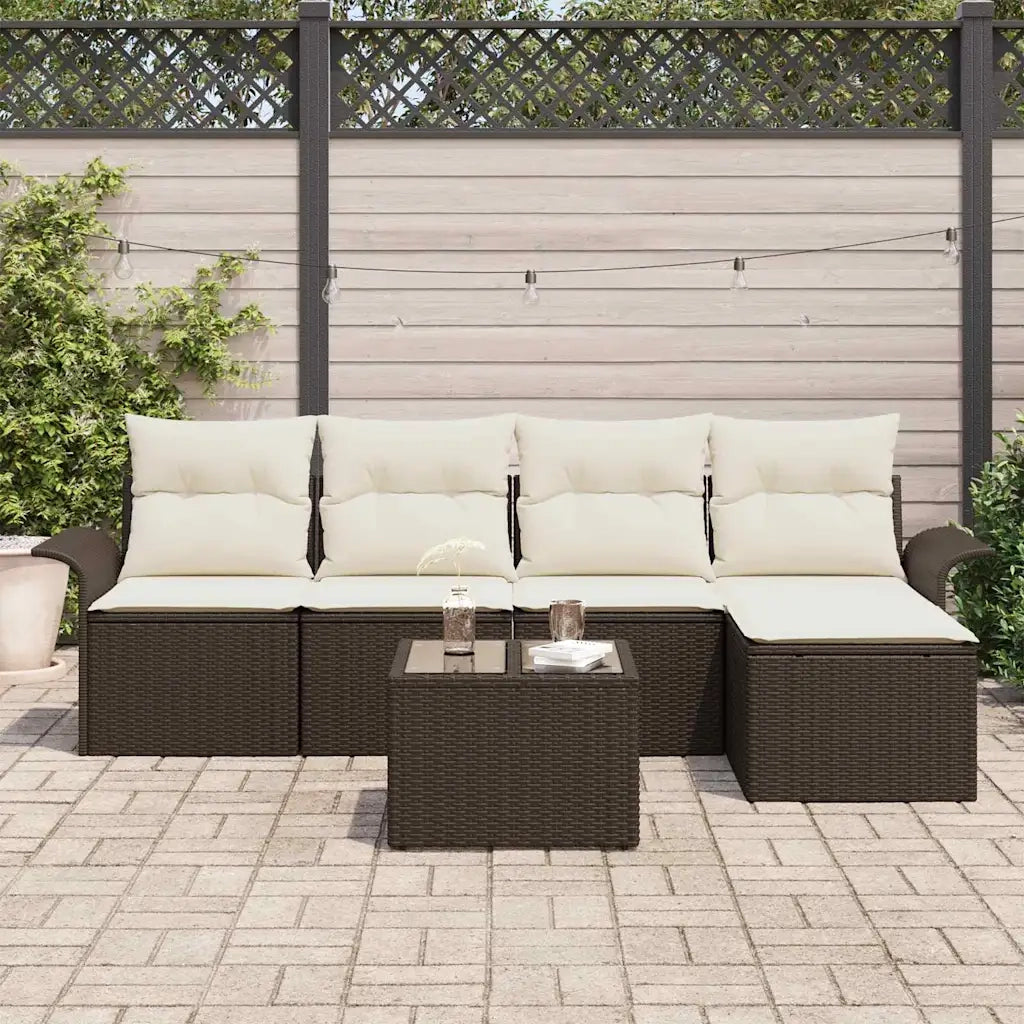 Divano da esterno con cuscino 6 pcs Marrone polyrattan