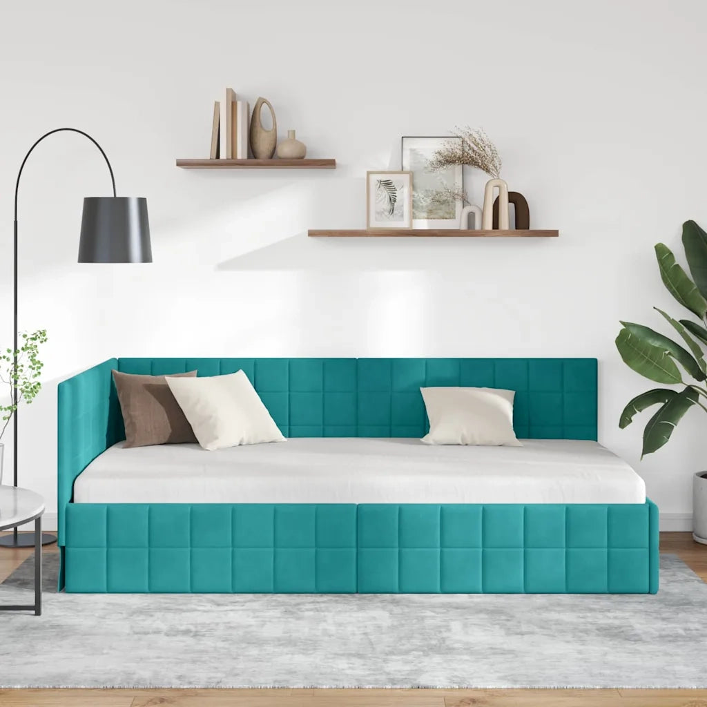 Cornice del letto ad angolo Turchese 100 cm x 200 cm Velluto 42016406
