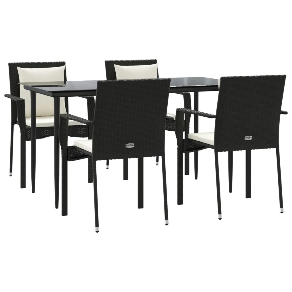 Set da Pranzo da Giardino 5 pz Nero con Cuscini in Polyrattan 3185097
