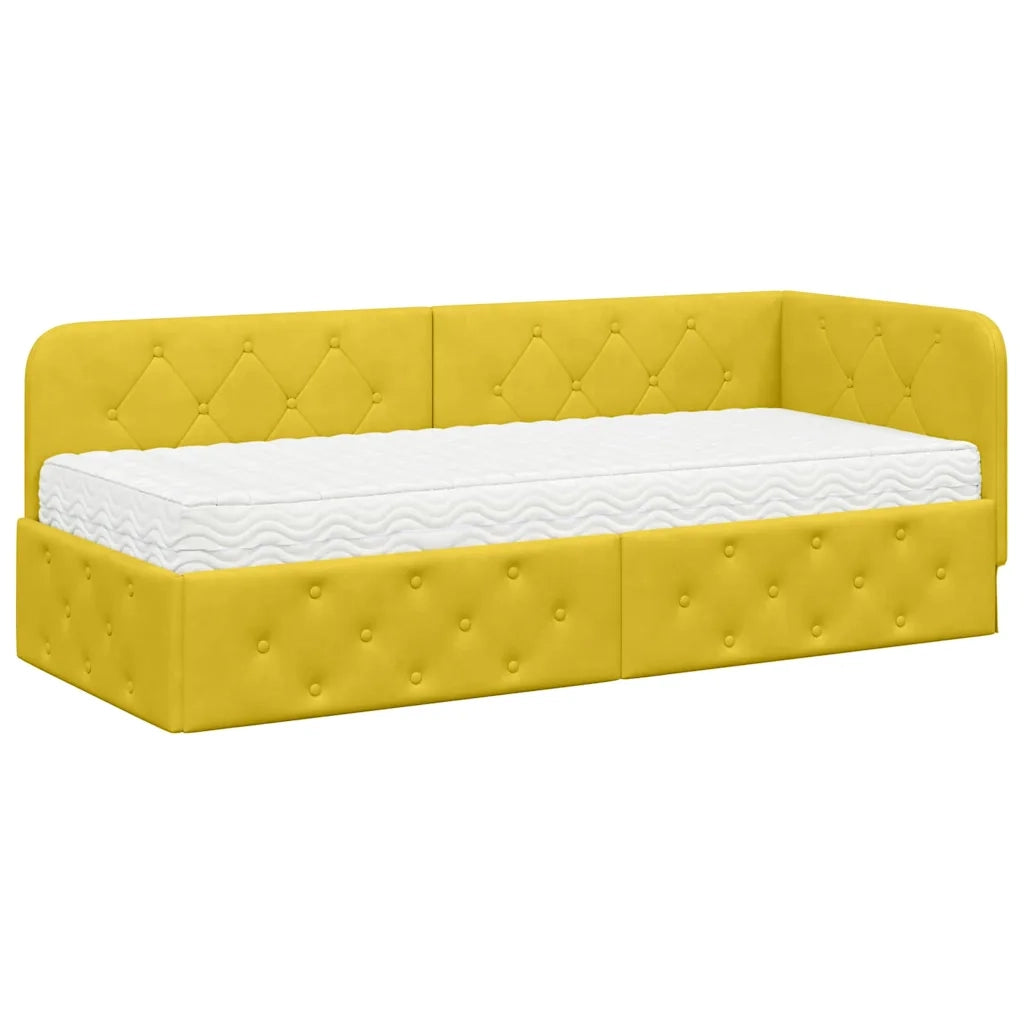 Cornice del letto ad angolo Giallo 80 x 200 cm Velluto