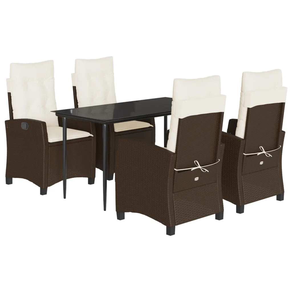 Set da Pranzo da Giardino 5pz con Cuscini in Polyrattan Marrone 3212765