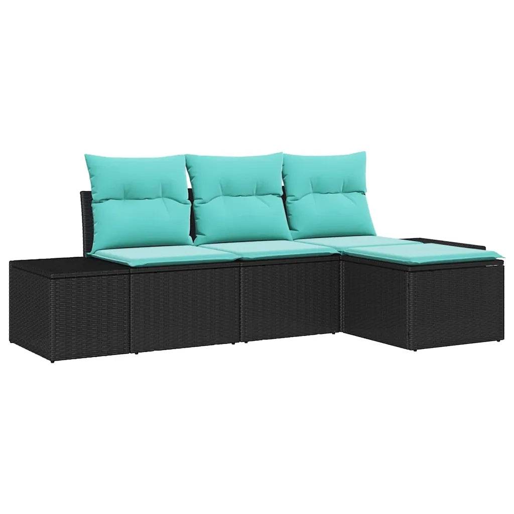 Set Divano da Giardino 4 pz Nero e Turchese polyrattan 3355685