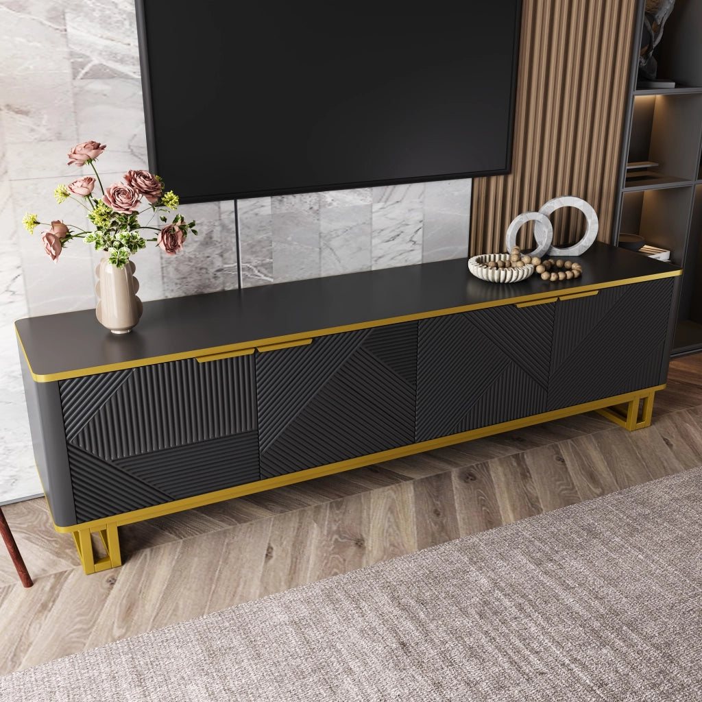 Cassettiera per TV nera in MDF lunghezza 160 cm