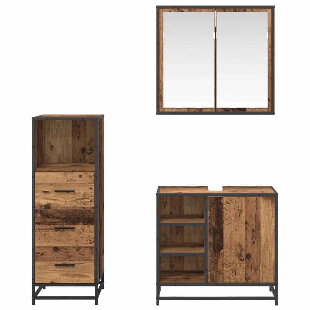 Set di mobili per il bagno con cassetto 3 pcs Legno vecchio