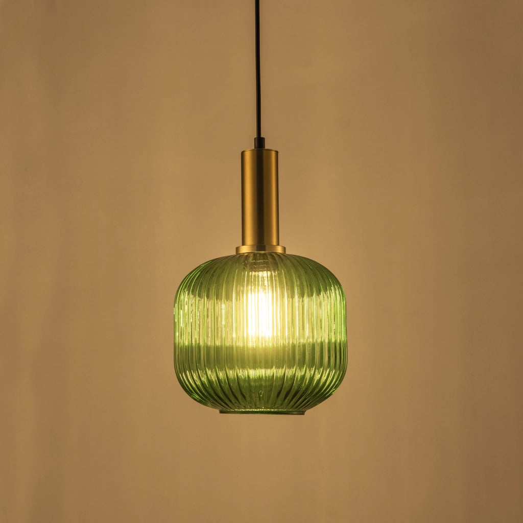 Lampada a sospensione Cumbria vetro verde oro E27 Polux