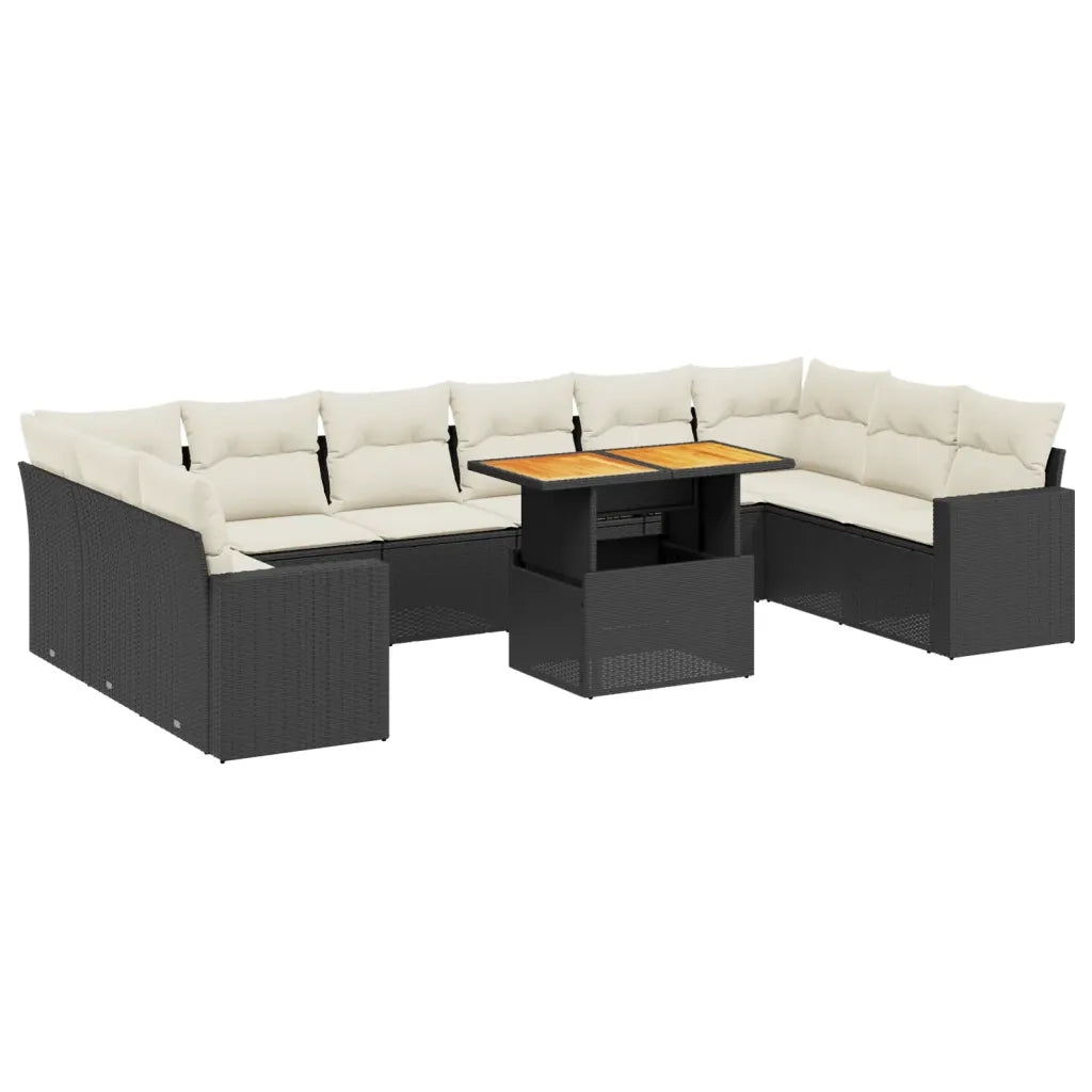 Set Divani da Giardino 11 pz con Cuscini in Polyrattan Nero 3271483