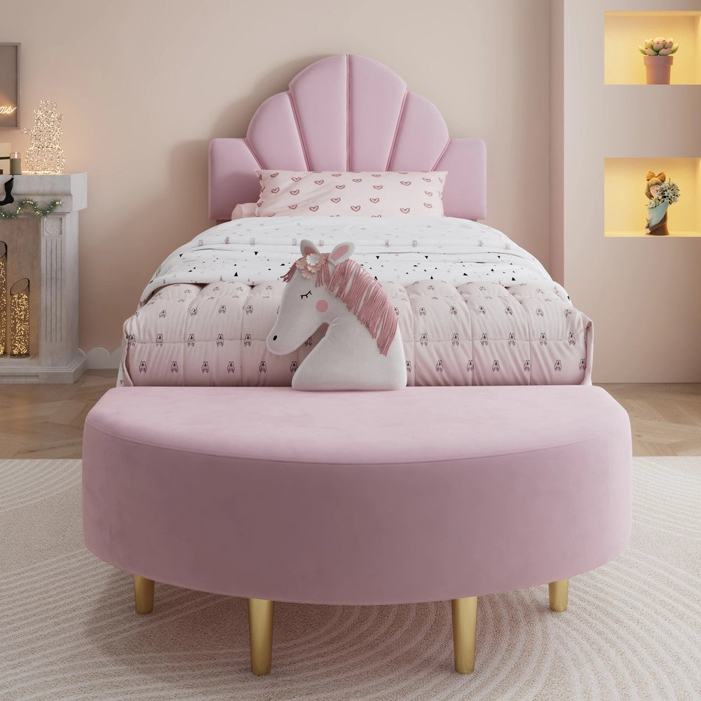 Letto Singolo Imbottito con Testiera in Velluto ¨C MINIMAL ¨C Rosa, 90x200 cm