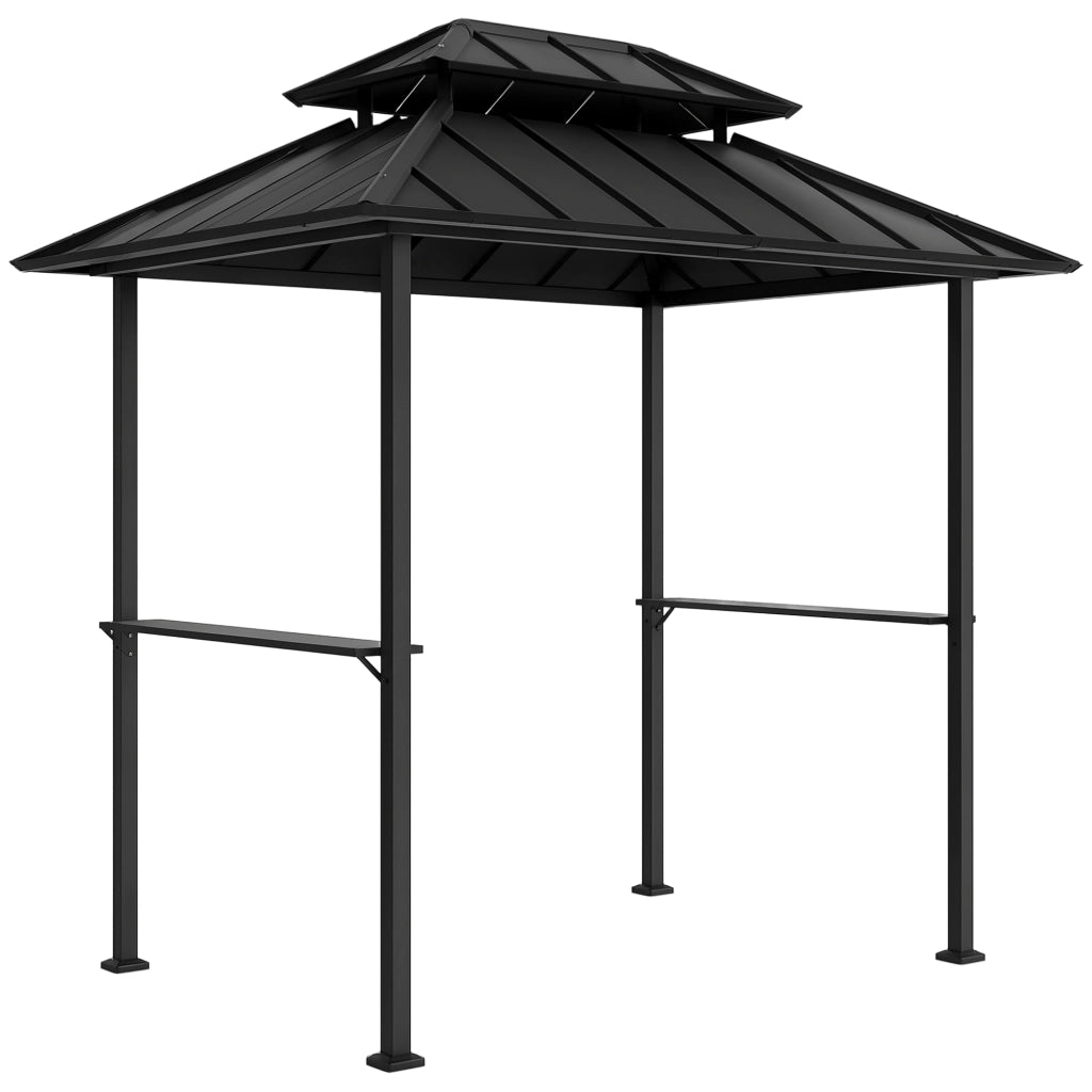 Gazebo per barbecue con tetto rigido doppio e 2 ripiani ¨C Xylo ¨C 244x184x258cm nero