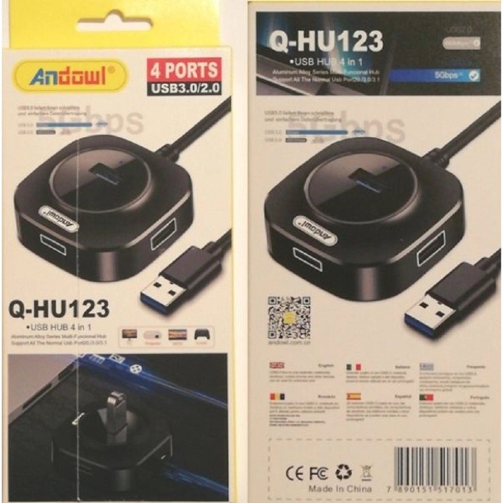 Trade Shop - Smart Hub Usb 4 In 1 Con 4 Porte Usb 3.0/2.0 Q-hu123 Telefoni Computer Notebook -