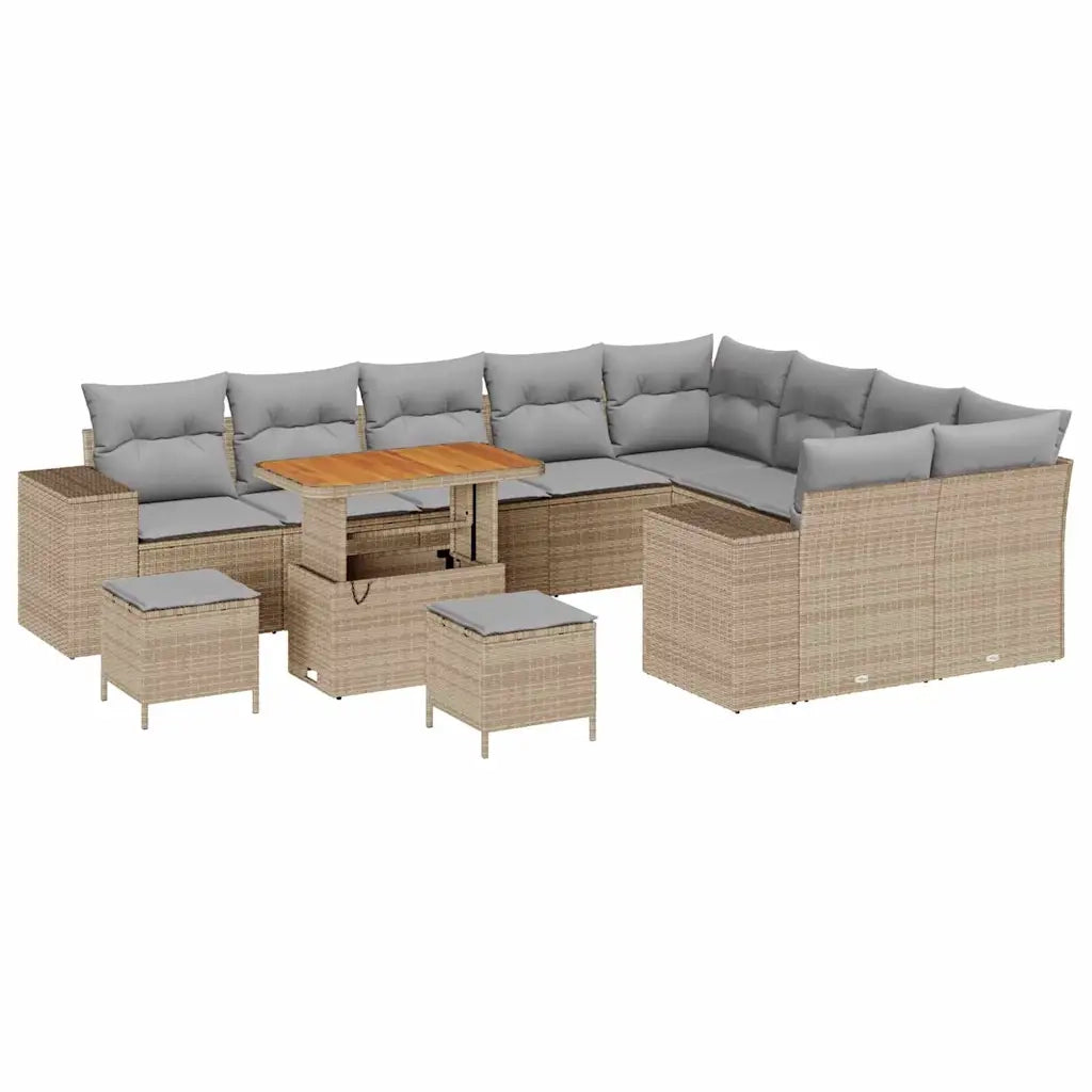 Set Divano da Giardino con cuscino 12 pcs Beige polyrattan 3362047
