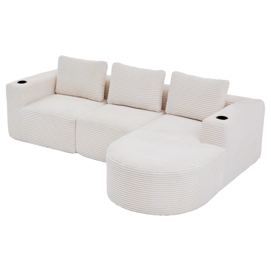 Divano letto a due posti - Zephmum- 265 cm largo, 3 cuscini, porta bicchieri