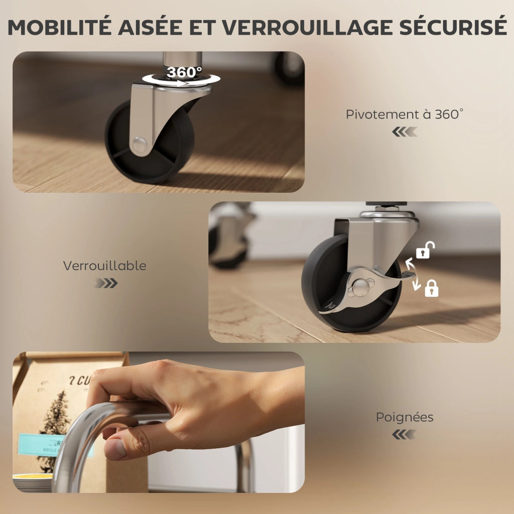 Carrello da cucina a 4 ripiani ¨C Minimal ¨C acciaio inox 60x35x100 cm argento