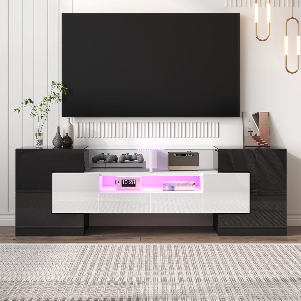 Mobile TV elegante - Zephmum - 145 cm - Bianco lucido - LED