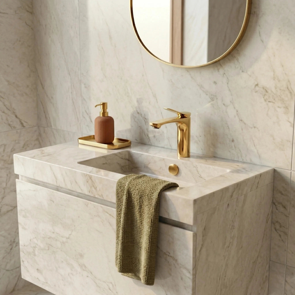 Rubinetto Per Lavabo Premium Rea Vision Gold Low