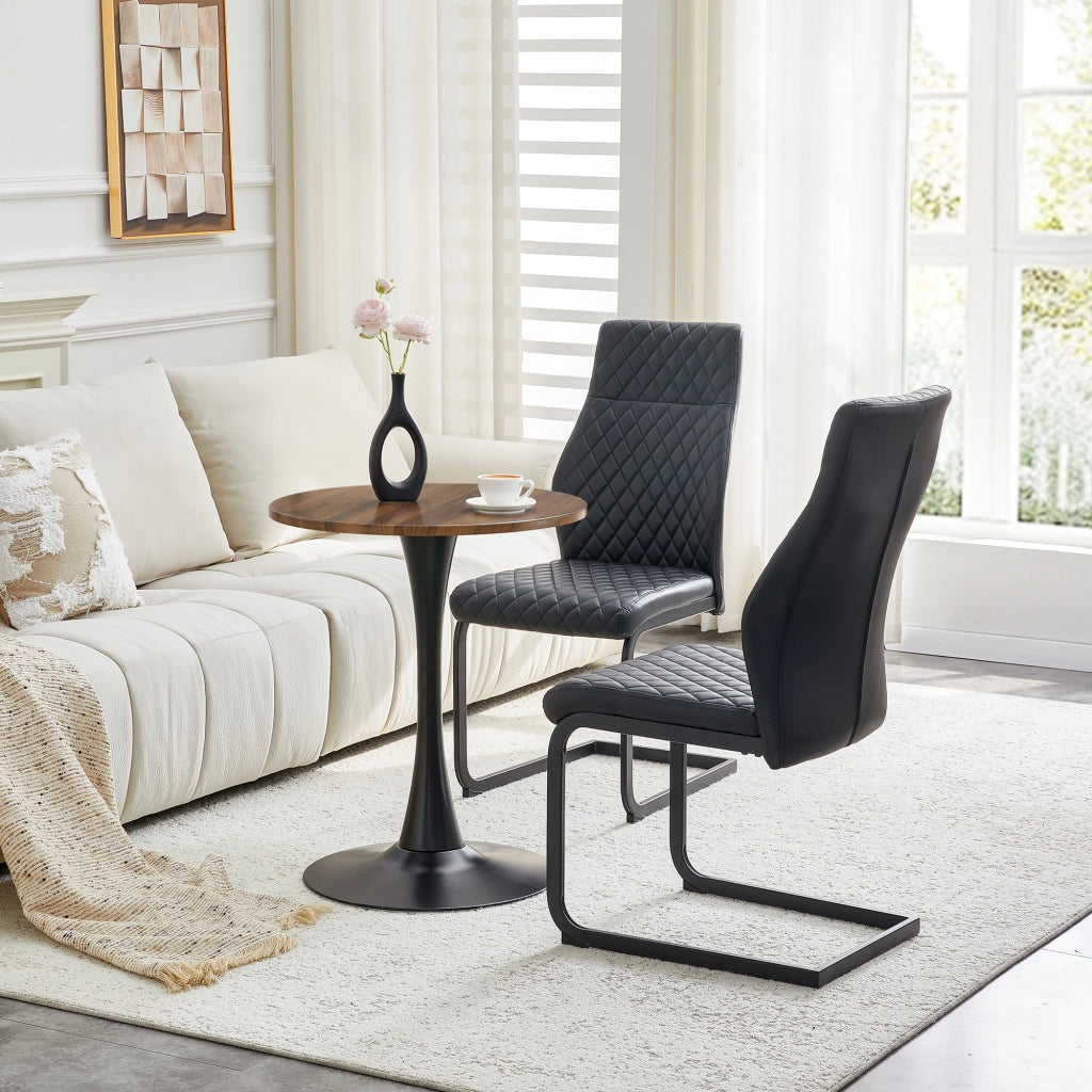 Set Tavolo Rotondo e Sedie da Pranzo ¨C Xylo ¨C Piano MDF, Gambe Metallo Nero, Schienale Rombi