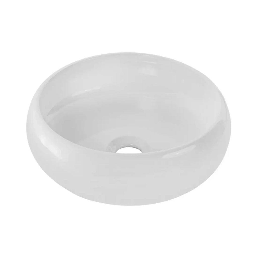 Set VANO effetto rovere e bianco 90cm: mobile sottolavabo con cassetti + piano per lavabo + lavabo da appoggio rotondo + colonna