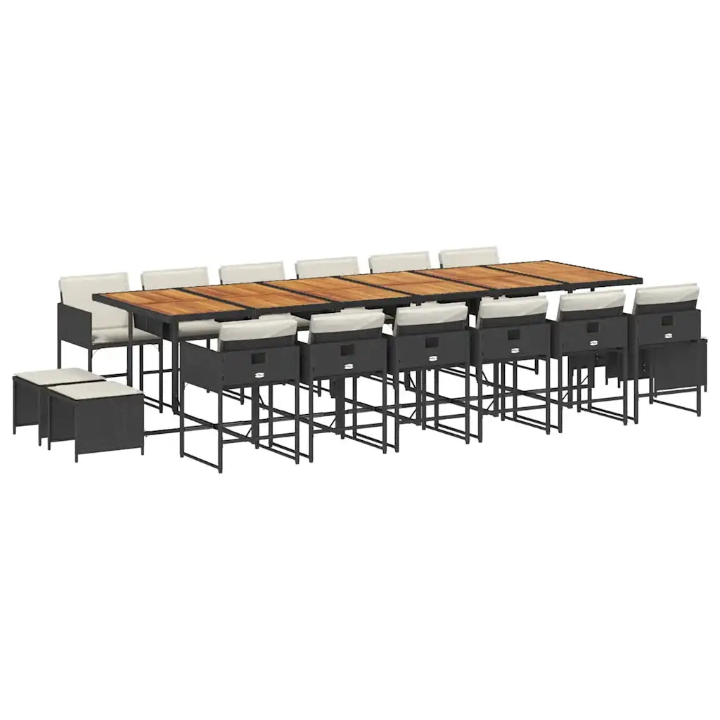 Set da Pranzo da Giardino 17 pz con Cuscini Nero in Polyrattan 3211371