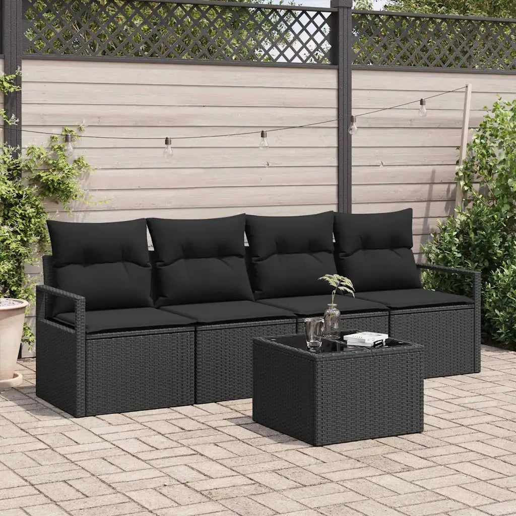 Set di divani con cuscino 5 pcs Nero polyrattan 3354922