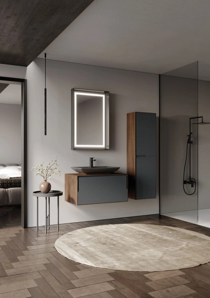 Set mobile lavabo con specchio (2 pezzi) "Craft 80" - 60 x 50 x 40 cm - Noce / Antracite