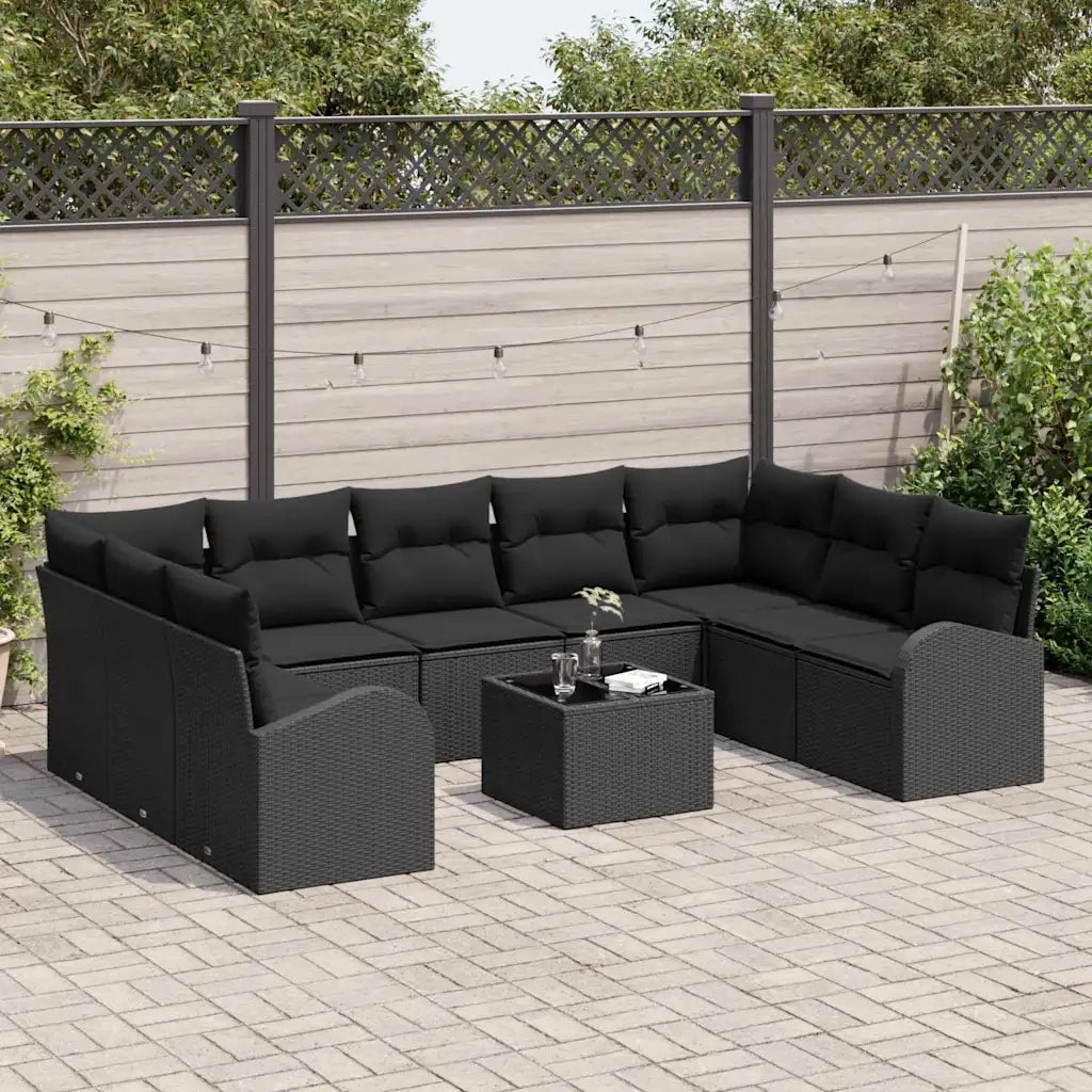 Set Divano da Giardino con cuscino 10 pcs Nero polyrattan 3354882
