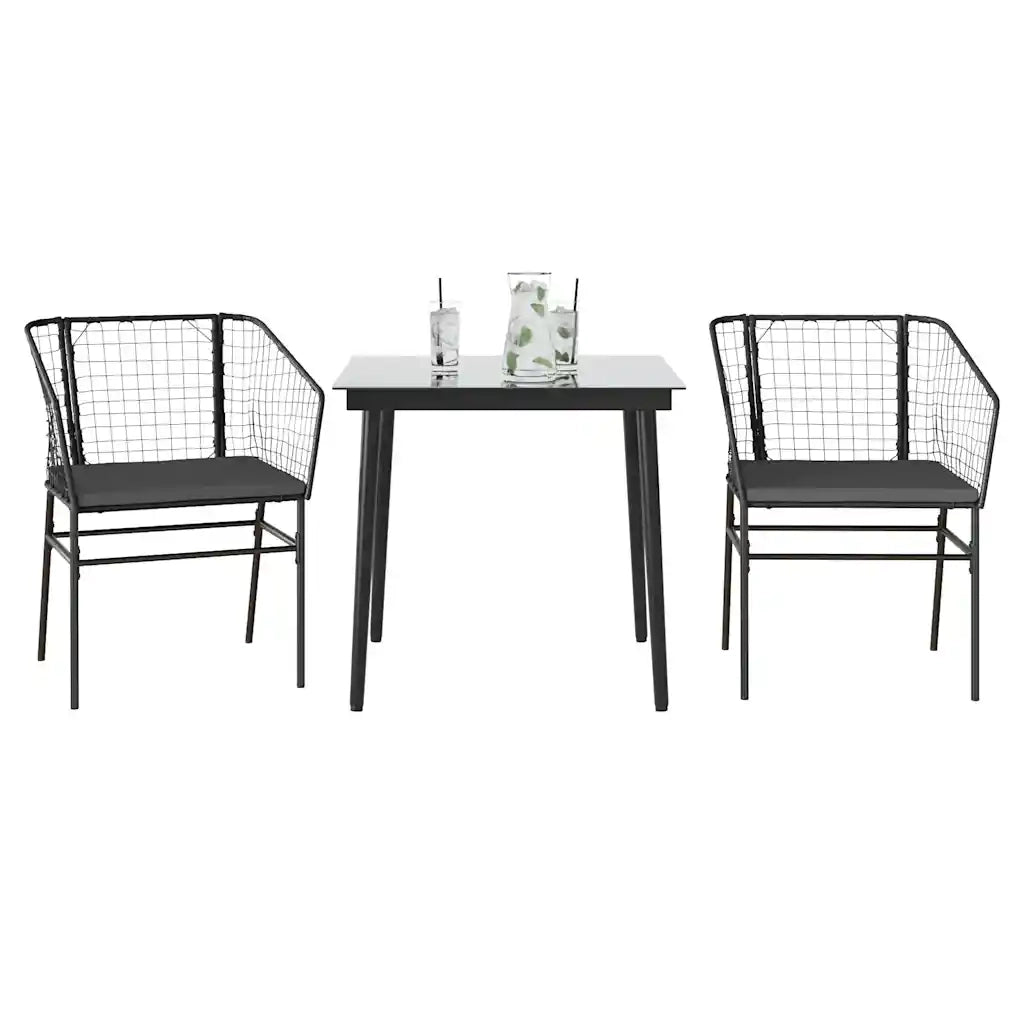 Set da Pranzo da Giardino 3 pz con Cuscini Polyrattan Vetro 3334499