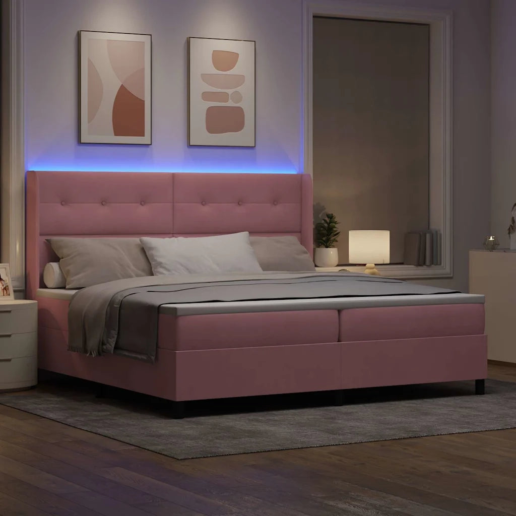 Letto a molle con materasso con led Rosa 200 x 200 cm Velluto