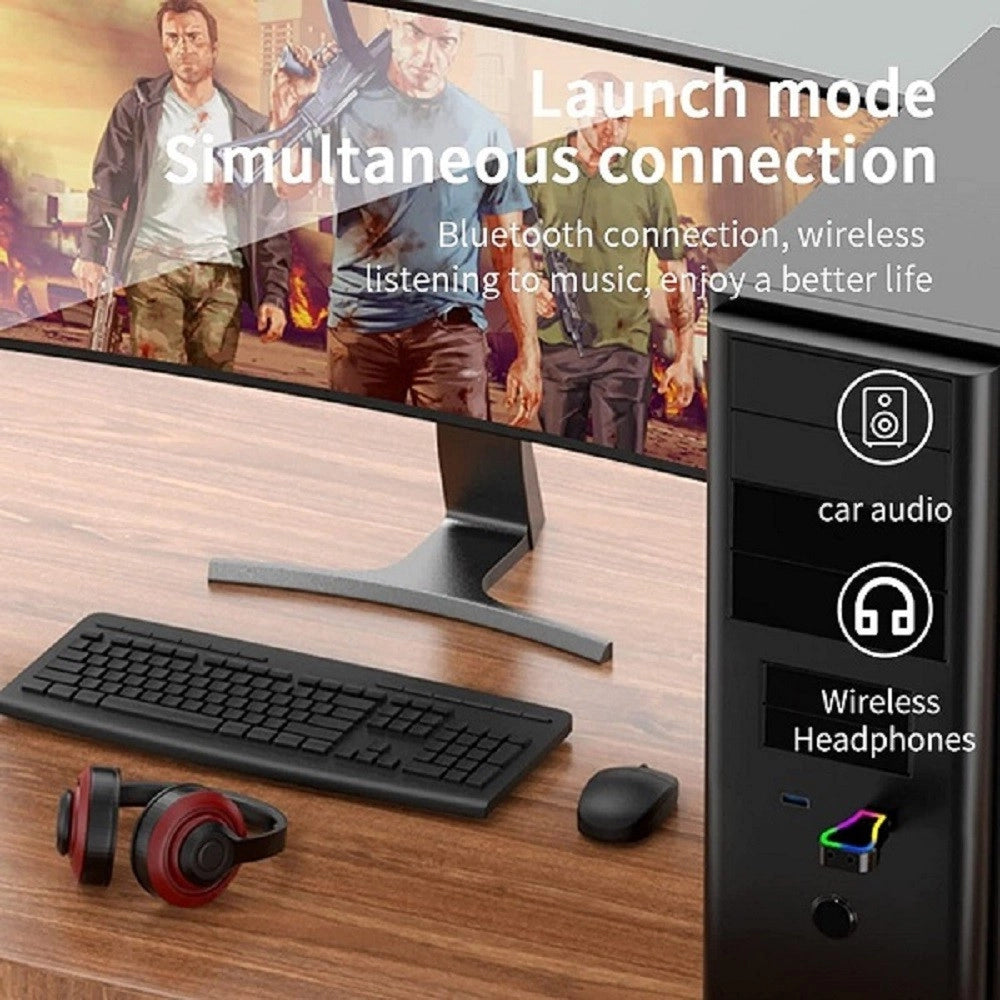 Trade Shop - Mini Ricevitore Audio Usb Wireless Bluetooth 5.0 Aux Stereo Rgb Led Light Q-tr31 -