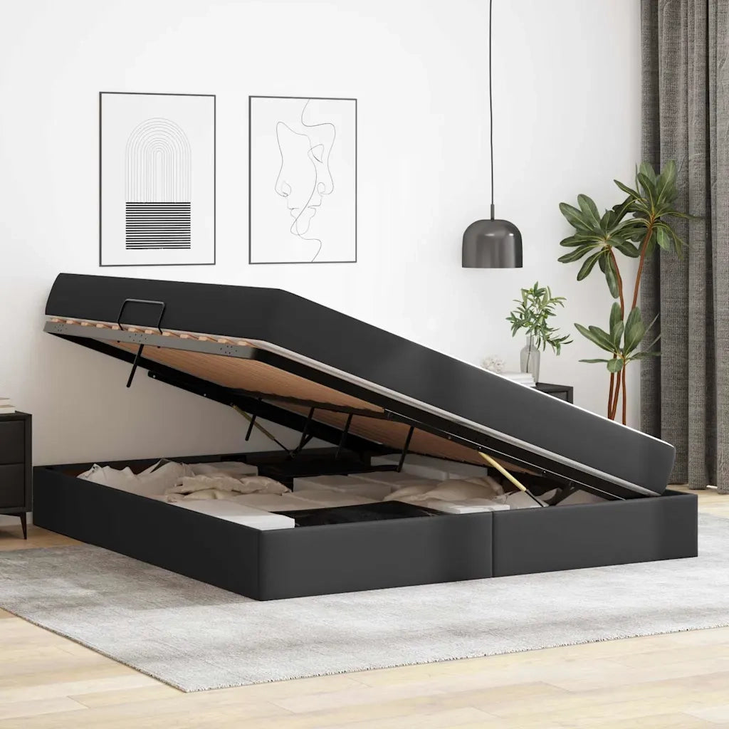 Letto con contenitore e materasso 2 pcs Nero Pelle 3399616