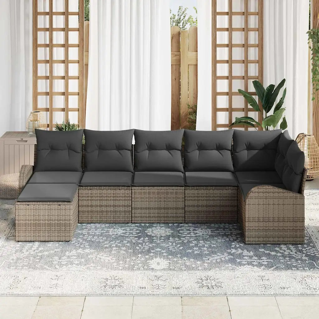 Set Divano da Giardino con cuscino 7 pcs Grigio Poly Rattan